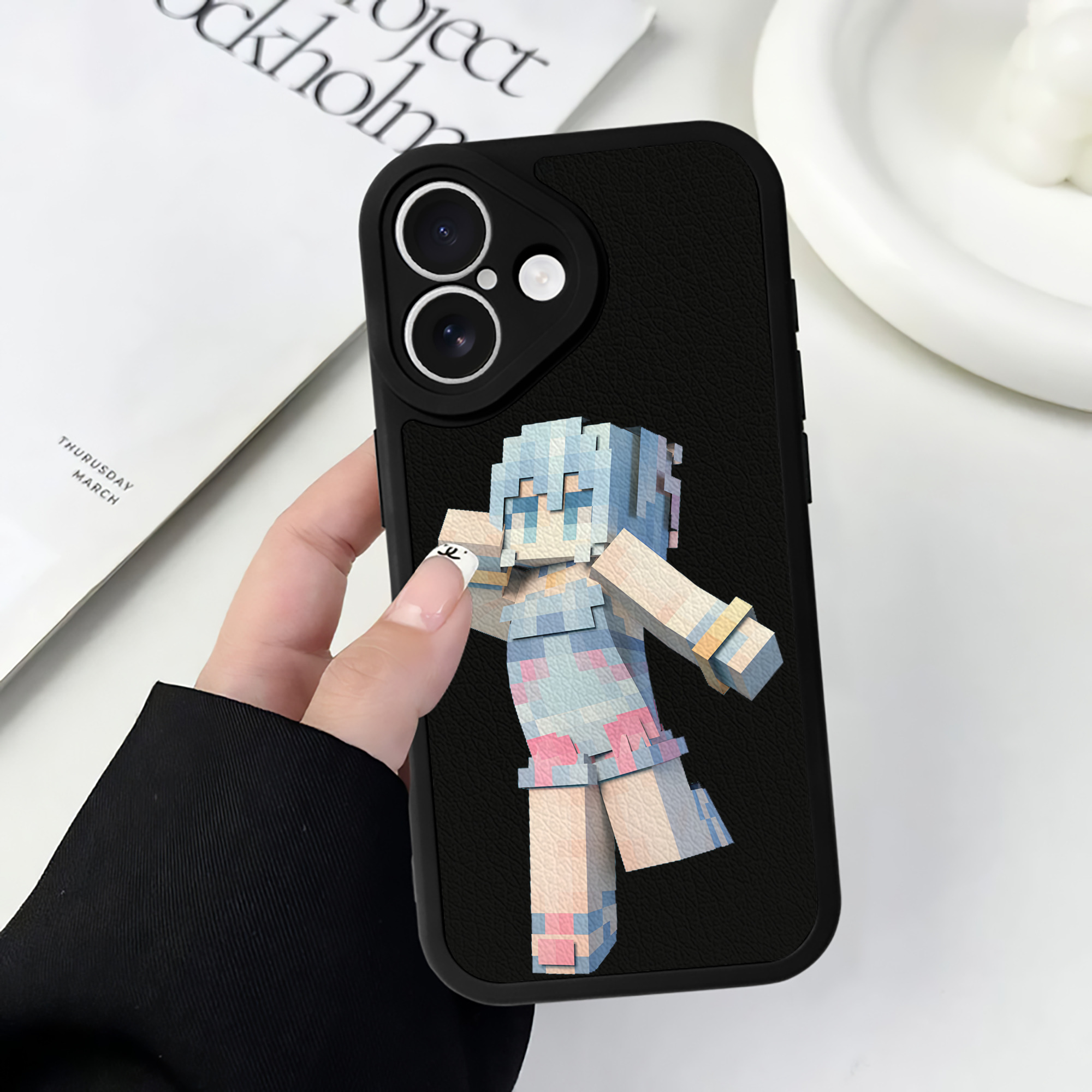 （画像用） マインクラフト ブロックの世界 Minecraft MC Block world 【iPhone 16シリーズ対応】シリコンスマホケース（レザー調） 材質：シリコン